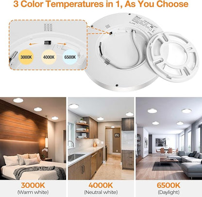 8PACK LED Flush Mount Ceiling Light Fixture, 3000K-4000K-6500K & 100W Equivalent Modern Kitchen Recessed Ceiling Lamp 15W 1500Lm 7.5 Inch Closet Round Surface for Bathroom Laundry-Brushed Nickel