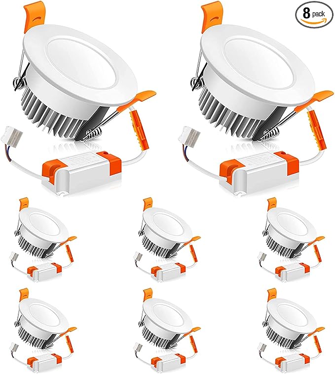 2 Inch LED Recessed Lighting Dimmable Downlight, 3W(35W Halogen Equivalent), 6500K Daylight White, CRI80, Ceiling Light with LED Driver for Living Room Hallway Stairwell Museum Showroom, 8 Pack