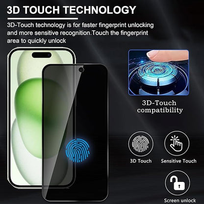2 Pack compatible with iPhone 15 Plus Privacy Screen Protector Mirror Effect Anti-Spy Mirrored Tempered Glass Film with Easy Installation Alignment Frame Full Coverage Anti Scratch 6.7 inch -