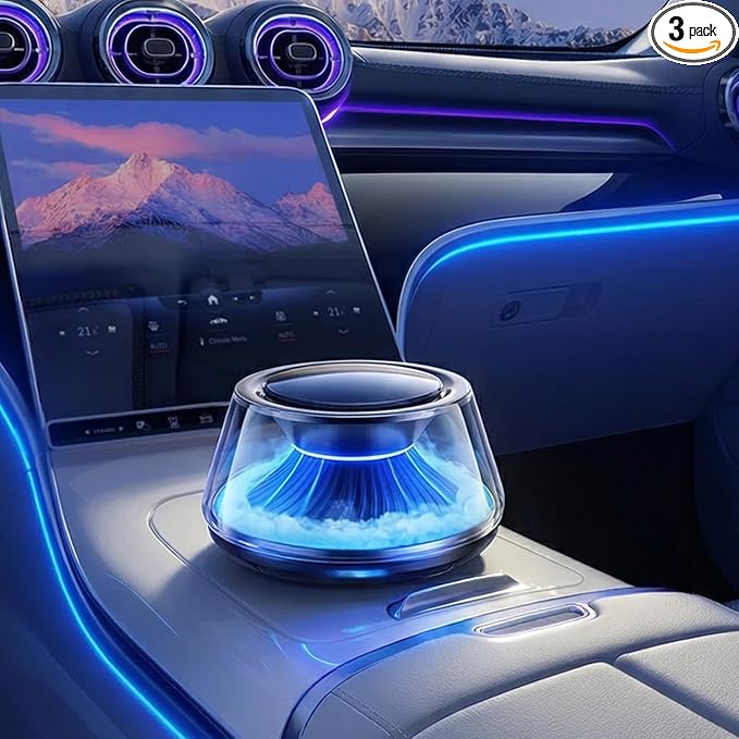 Smart Car Air Freshener 5 Ambient Light & Mist Car Fragrance, Auto On/Off, Adjustable Concentration Diffuser with Two fragrance, Lasts for 6 months, Pine and Rose