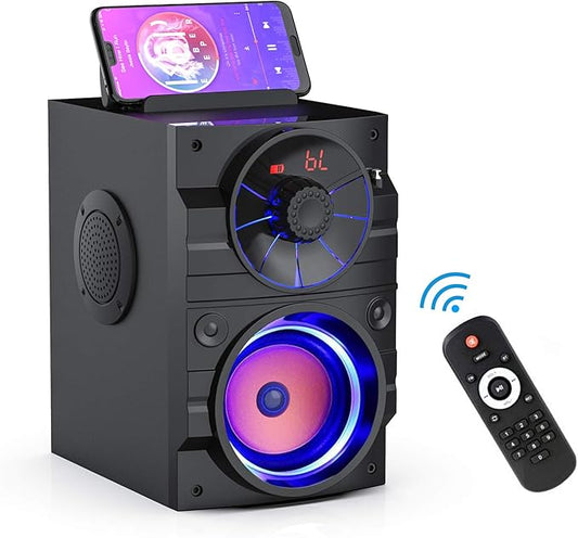 Portable Big Bluetooth Speakers with Light, Wireless with Subwoofer, FM Radio, LED Lights, EQ, Booming Bass, Bluetooth 4.2 Stereo Loud Outdoor/Indoor Retro, for Home, Camping, Travel, Black