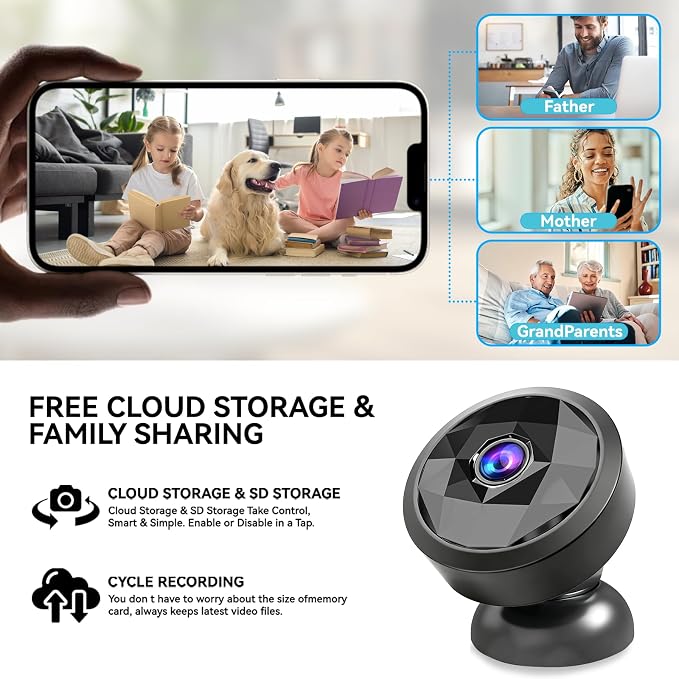 4K Indoor Mini WiFi Hidden Camera:with Motion Alerts&Night Vision(black)