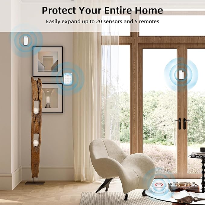 Wireless Alarm System 9 Piece Kit, WiFi Alarm System for Home Security with Phone APP Alert (Alarm Siren, Keypad, Remote, Motion, and Door Sensors) for Home, Apartment, Compatible with Alexa