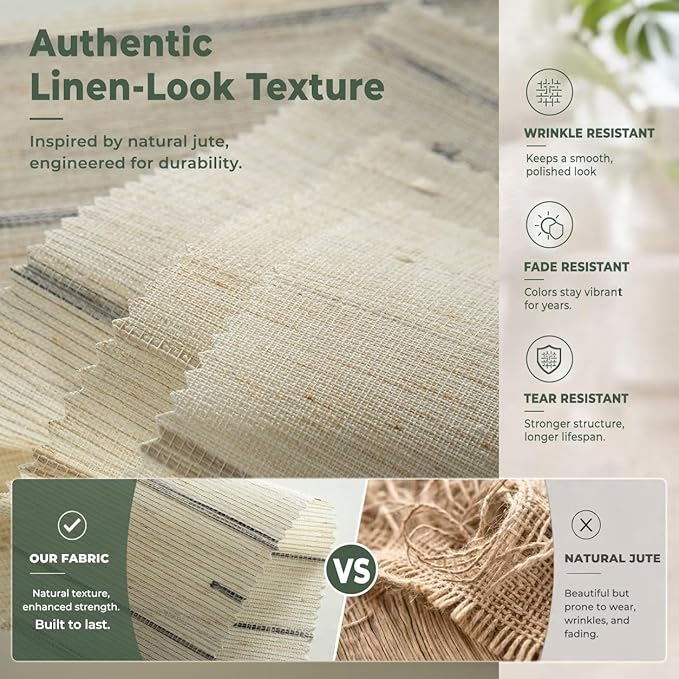 ZSHINE Motorized Linen-Look Roller Shades for Windows, Rechargeable Smart Light Filtering Blinds Compatible with Alexa (82191C)