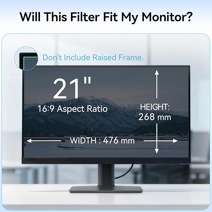 [2-Pack] 21.5 Inch Anti Blue Light Screen Protector Compatible with Lenovo Hp Dell Acer Asus Samsung etc Monitor 16:9 Aspect, Removable Anti Glare Filter Uv Blocker Shield Eye Protection Film Laptop