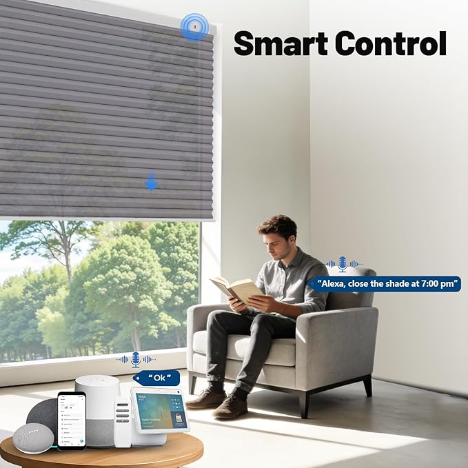 Motorized Cellular Shades with Remote, Smart Cellular Shades Compatible with Apple HomeKit, Alexa & Google Home, Honeycomb Window Blinds for Indoor Windows, Light Filtering Neutral Taupe