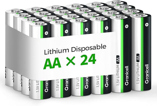 Granicell 24-Pack Lithium AA Batteries | 1.5V for Blink Cameras, Smart Locks, Alarms & Tech Devices | 10-Year Life, Leak-Proof, Extreme-Temp Resistant (Non-Rechargeable)