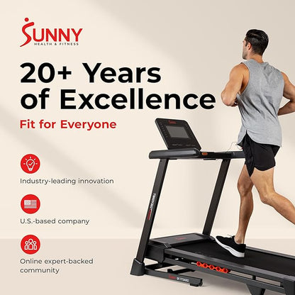 Sunny Health & Fitness Exercise Treadmills Double Deck Sizes and Incline Features with Bluetooth & SunnyFit App