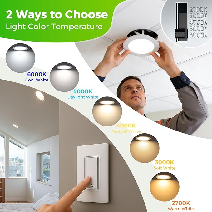 MAXvolador 12 Pack 6 Inch LED Recessed Ceiling Light with Junction Box 1200LM High Brightness, 2700K-6000K 5CCT Dimmable, 12W Ultra-Thin Canless Wafer Downlight