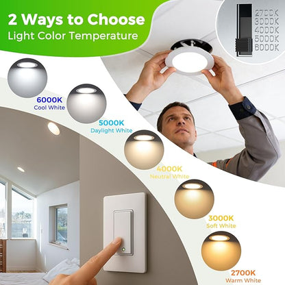 MAXvolador 12 Pack 6 Inch LED Recessed Ceiling Light with Junction Box 1200LM High Brightness, 2700K-6000K 5CCT Dimmable, 12W Ultra-Thin Canless Wafer Downlight