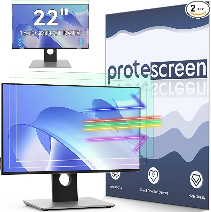 [2-Pack] 22 Inch Anti Blue Light Screen Protector Compatible with Lenovo Hp Dell Acer Asus Samsung etc Monitor 16:10 Aspect, Removable Anti Glare Filter Uv Blocker Shield Eye Protection Film Laptop