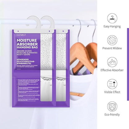 CLEVAST Moisture Absorbers Packets - 15.2 OZ, 6 Pack Large Dehumidifier Bags for Closet, Hanging Humidity Absorber in Wardrobes, Bedrooms, Bathrooms - Lavender Scented