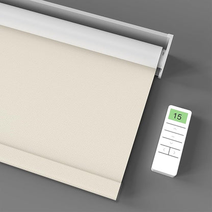 Motorized Blinds with Remote Control, Smart Blackout Automatic Blinds Work with Homekit Alexa Google Home, Rechargeable Electric Window Roller Shades with Valance, Customized Size (Vinyl Cream)