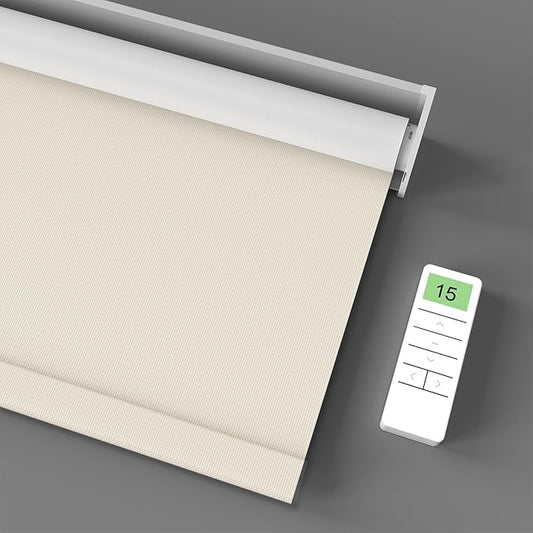 Motorized Blinds with Remote Control, Smart Blackout Automatic Blinds Work with Homekit Alexa Google Home, Rechargeable Electric Window Roller Shades with Valance, Customized Size (Vinyl Cream)