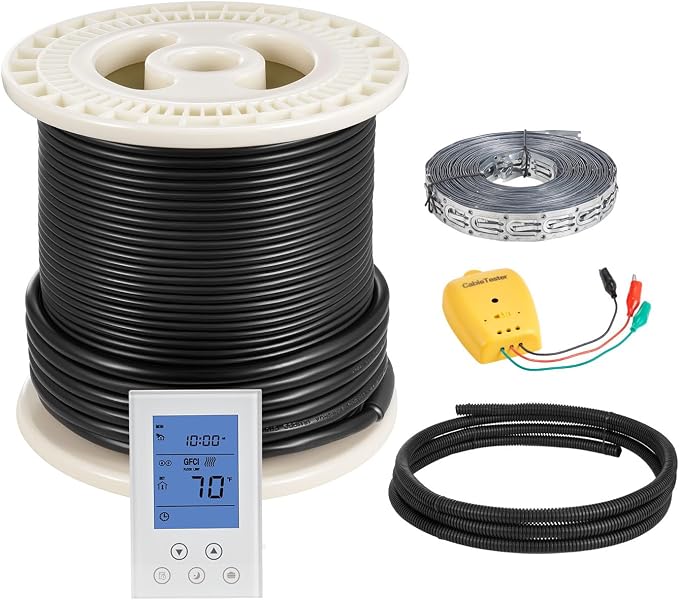 VEVOR 50 sqft Underfloor Heating Cable Kit, 120V Electric Radiant Heated Floor System, with Smart Control Thermostat & Alarm, Easy Installation for Tile, Stone, Vinyl, Home Improvement