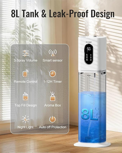 Humidifiers for Bedroom, 2.1Gal/8L Cool Mist Humidifier Large Room 500 sq ft, Humidifiers for Home with Essential Oil Diffuser, Light/Top Fill/Quiet Humidifier for Baby Nursery Office Plants, White