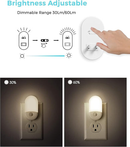 L LOHAS LED Motion Sensor Night Light Plug in, Motion Activated Night Light, 5000K Daylight White, Night Lights Plug Into Wall, Adjustable Brightness, Nightlights for Bathroom, Kids, Hallway, 4 Pack