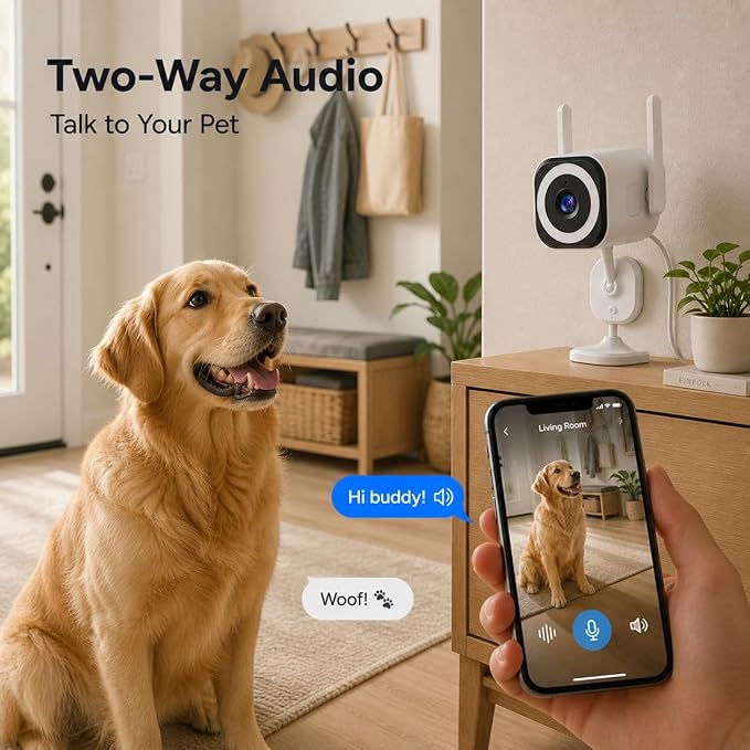 Cameras for Home Security Indoor Outdoor, Plug-in 2K Security Camera with Dual Antenna 5G/2.4G WiFi, 4X Zoom, Color Night Vision, Motion Detection, 2-Way Audio, Siren, IP66, SD/Cloud(2Pcs)