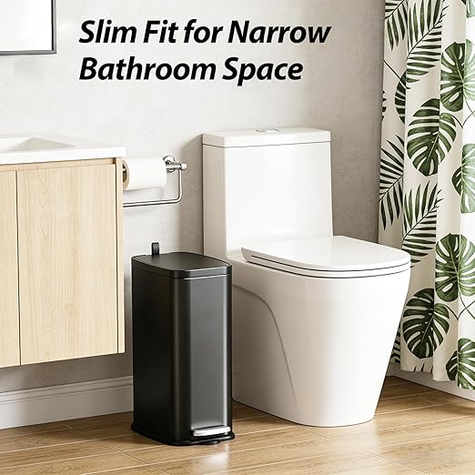 1.6 Gallon Bathroom Trash Can with Lid Soft Close, Small Black Stainless Steel Step Pedal Garbage Can, Removable Inner Bucket, Includes 60 Trash Bags