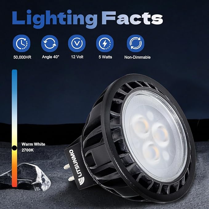 MR16 LED Bulb 2700K Warm White, 5W MR16 GU5.3 LED Bulb Aluminum, 400 Lumens, 12V Low Voltage Landscape Light Bulbs for Outdoor Landscape Lighting and Indoor Accent Lighting, 1 Pack