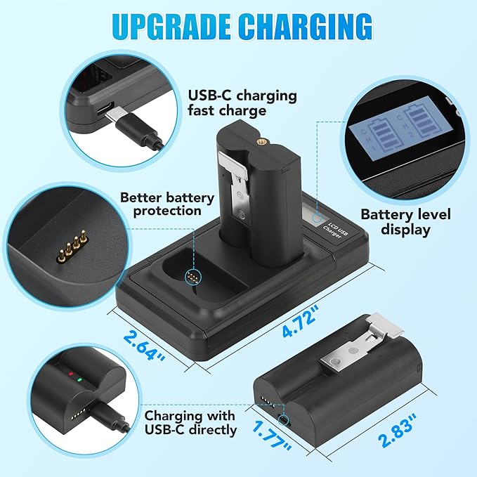 2-Pack 7200mAh Replacement Battery Pack with LED Charger Station for Ring Video Doorbell 2/3/3 Plus/4, Spotlight Cam, Stick Up Plus/Pro | Rechargeable Li-ion Battery | Quick Release Power Supply