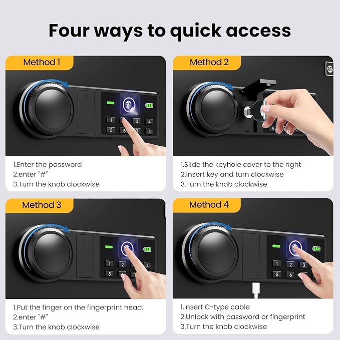 XDeer Biometric Safe with Fireproof Waterproof Bag, 1.09 CuFt Small Safe | Fingerprint Safe with Backlit Keypad and LED Light, Money Safe Box for Cash, Jewelry, and Documents, Removable Shelf