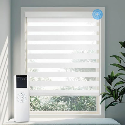 Motorized Zebra Blinds for Windows Cordless Electric Curtains with Remote Control Blackout Shades Custom Smart Blinds Compatible with Alexa Google Home(Light Filtering White,W56 X 72in)
