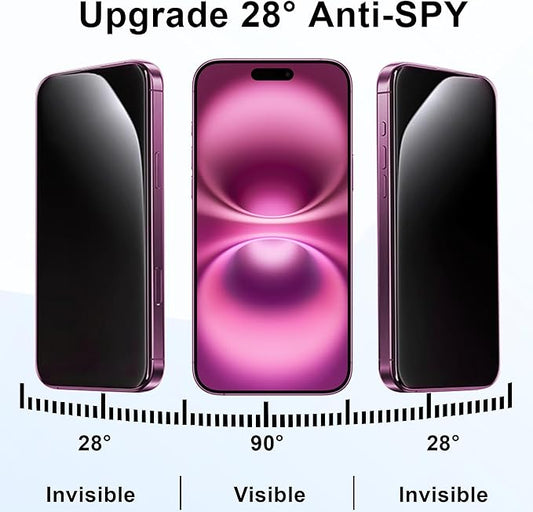 Juvraixo for iPhone 16 Plus Privacy Screen Protector 6.7 inch Tempered Glass 28° Anti-Spy Private Anti Blue Light Full Coverage Anti-Scratch HD Easy Installation Frame 2