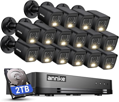 ANNKE 1080P Lite H.265+ 16CH Security Camera System, 5 in 1 Surveillance DVR and 16Pcs 1080P Outdoor Cameras, IP67 Waterproof, 2TB HDD, Smart Dual Light, View Remotely, Motion Detection