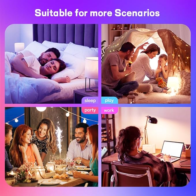 Smart Light Bulbs,Full Color Changing Dimmable LED Bulb,Compatible with Alexa and Google Assistant,UL FCC Certified,2.4GHz WiFi+Bluetooth LED Light Bulbs, Music Sync Smart Home Lighting (10)