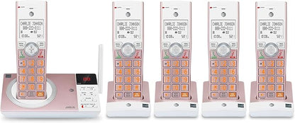 AT&T CL82557 DECT 6.0 5-Handset Cordless Phone for Home with Answering Machine, Call Blocking, Caller ID Announcer, Intercom and Long Range, Rose Gold