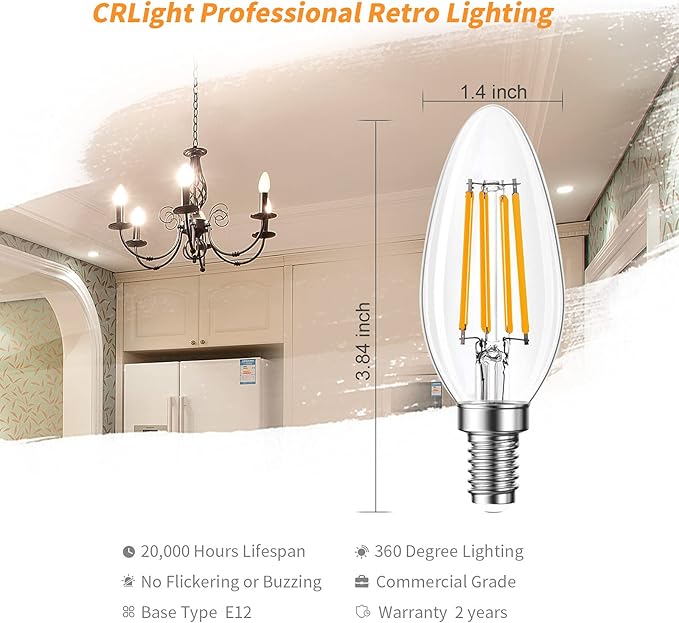 Qingmiao B11 E12 LED Candelabra Bulbs Dimmable 4W(40 Watt Equivalent), Chandelier Light Bulbs 400lm, 3000K Soft White, Ceiling Fan Bulbs for Candle Light, Home Decor, Wall Lamps, Table Lamps, 12 Pack
