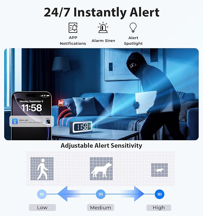Gyliziex Clock Camera 2K, 5Ghz & 2.4Ghz WiFi Indoor Security Camera with Alarm, Full Colored Night Vision, Smart Motion Detection, Local Storage
