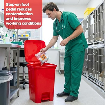 1pcs Red Step on Trash Can Hands-Free Waste Bin with Odor Control Lid Touchless Sanitary Use Garbage Can for Lab Dental Home Clinic Office (8 Gallon)