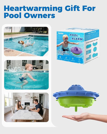 Pool Alarm with Indoor Receiver, 110dB Ultra Loud Floating Alarm for Inground & Above Ground Pools, Adjustable Sensitivity for Backyard Water Safety with Children & Pets, Navy-Mint