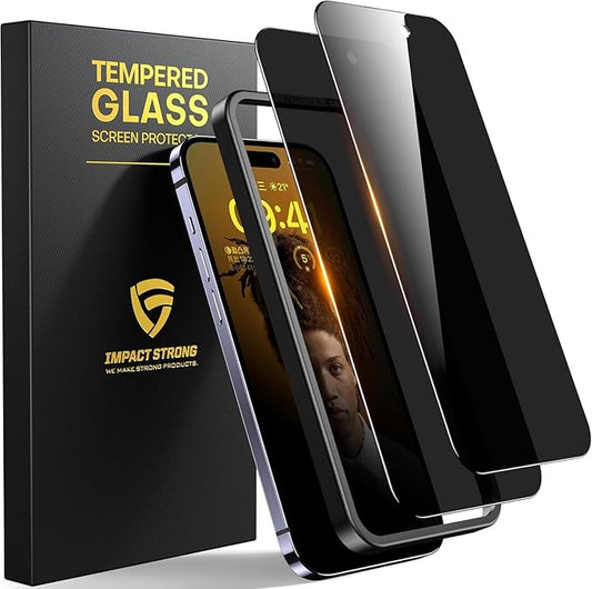 ImpactStrong Anti-Spy Privacy Screen Protector for iPhone 15 (6.1-Inch), 9H Tempered Glass, Shatter-Resistant, Anti-Scratch, Easy Install Kit, Case Friendly, 2-Pack
