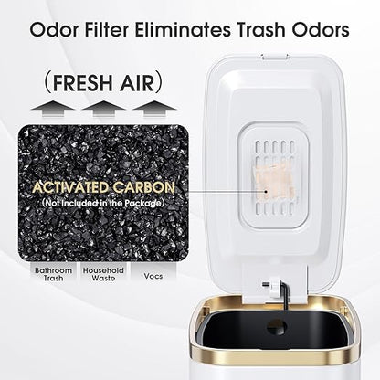 CEROELDA Small Bathroom Trash Can with Lid Soft Close-5L/1.3 Gal Stainless Steel Garbage Can-Step Pedal Wastebasket Slim Trash Bin for Office, Bedroom, Toilet, Live Room-White