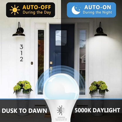 Gonhom 12 Pack Dusk to Dawn LED Outdoor Light Bulb, 5000K-Daylight Dusk to Dawn Light Bulbs, 720LM, 9W(60W Equivalent) A19 E26 Automatic On/Off LED Outdoor Light Bulbs for Porch Lights Garage Patio