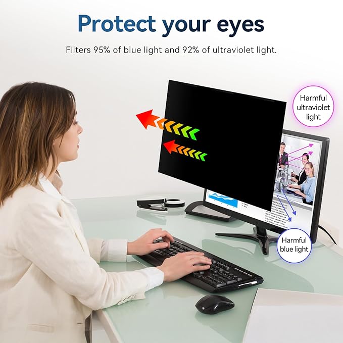[2-Pack] 24 Inch Magnetic Computer Privacy Screen Filter for 16:9 Widescreen Monitor, Removable Eye Protection Anti Glare Blue Light Filter Privacy Shield, Anti Spy Screen Protector Film 24 in