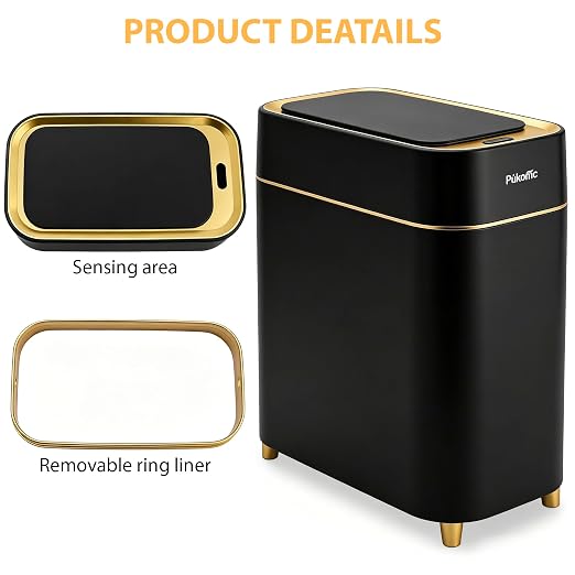 Pukomc Motion Sensor Wastebasket,2.3 Gallon Bathroom Trash can with lid