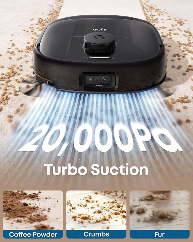 eufy Like-New E25 Omni Robot Vacuum and Mop Combo,HydroJet System, 20,000Pa Turbo Suction, Zero-Tangle Design, Edge-to-Corner Deep Cleaning, Auto-Empty & Self-Cleaning All-in-One Station (Renewed)