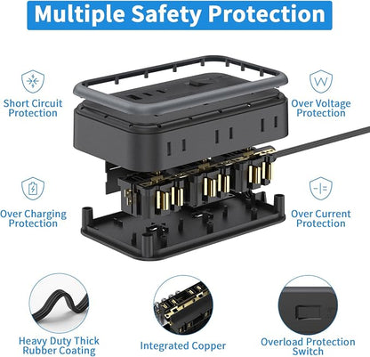 10 in 1Power Strip NTONPOWER Ultra Thin Flat Plug Extension Cord with 4 USB Ports(Include 2 USB C) Surge Protector Power Strip with Flat Cord 6 Widely Spaced Outlet(2 Side) 5 Ft Extension Cord-Black