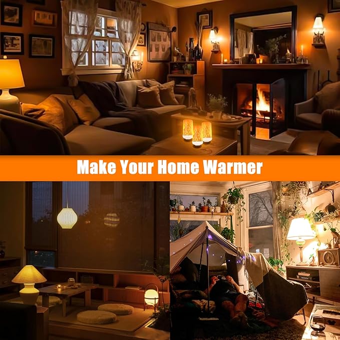 Bestview LED Flame Effect Light Bulbs,4 Modes Smart E26/E27 Base Flickering Fire Light Bulb with for Halloween, Christmas, Party, Porch, Indoor&Outdoor Home Decoration Lighting (Yellow 4 Pack)