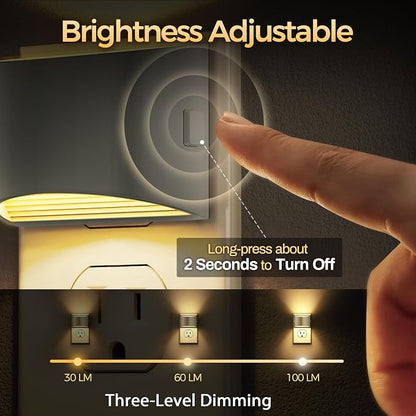 DORESshop Night Light, Night Lights Plug into Wall, Adjustable, 3000K | 3 Level Brightness Adjustable Night Light, Dusk to Dawn Sensor Nightlights for Adults, Bedroom, Hallway, Gray Cover, 4 packs