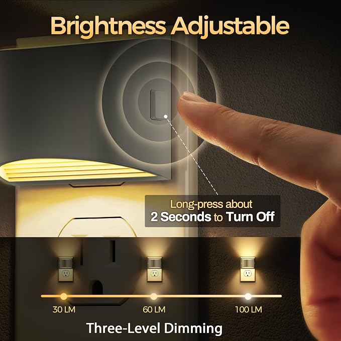 DORESshop Night Light, Night Lights Plug into Wall, Adjustable, 3000K | 3 Level Brightness Adjustable Night Light, Dusk to Dawn Sensor Nightlights for Adults, Bedroom, Hallway, Gray Cover, 2 packs