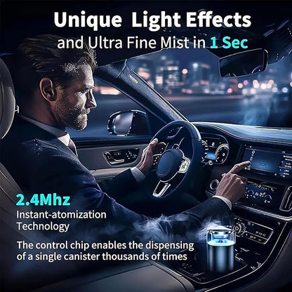 Waterless Essential Oil Diffuser for Home Aromatherapy Scent，Small Smart Car Diffuser Air Freshener,Auto Start & Stop Colorful Ambient Lighting Smart Spray 4 Settings Modes,Gifts for Men Women