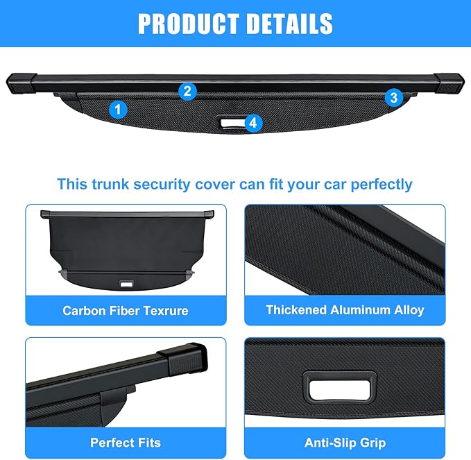AUXKO Retractable Cargo Cover for Hyundai Tucson 2026-2022, Trunk Cover Luggage Security Shade Cover for 2026 2025 2024 Hyundai Tucson Shielding Shade Anti-Peeping Luggage Privacy Screen, Carbon Fiber