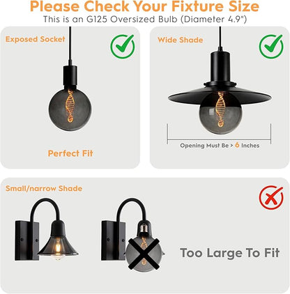 Unique Stained Glass Light Bulbs, Low Lumen Eye-Caring Soft Dim Lighting for Mood (Not Daylight White) 55LM, Oversized Globe Decorative Dimmable LED Bulb 3.5W, E26 Medium Base, Smoke RN G125