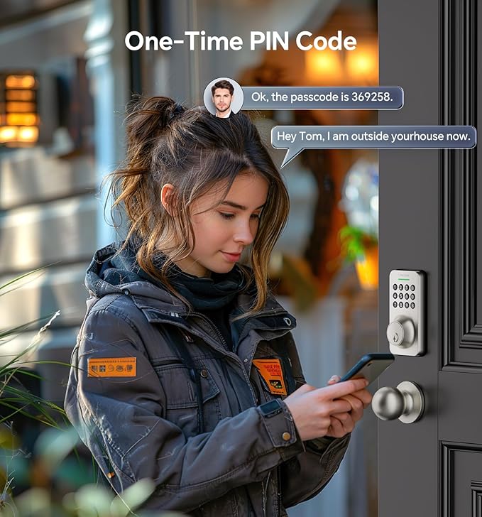 Ulecoce Keyless Entry Keypad Deadbolt with Handle Set, Smart Lock, Auto-Lock + One-Touch Lock, 100 Codes + Easy Install, Ideal for Airbnb/Homes/Offices, Fits U.S. Standard Front Doors, Satin Nickel