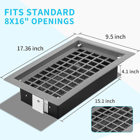 Crawl Space Foundation Vent Cover Automatic 8x16 Inch, Gray 4 Pack | Auto Open/Close at 40°F-70°F, Freeze Protection & Energy Saving, DIY Replacement for House, Mobile Home & Skirting, Plastic